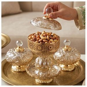 Ensemble de Service Royal en Cristal et Finition Or – Coffret Élégant de 3 Pièces