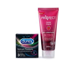 Durex Pack Plaisir Intense: Préservatifs  Mutual Pleasure (Boîte de 3) + Gel Lubrifiant Fraise (100ml)