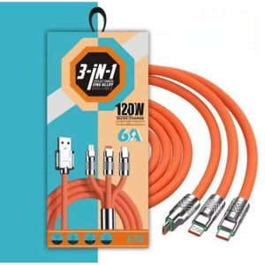 Câble 3 en 1 Super Charge 120W – USB vers Type-C / iPhone / Micro-USB – Câble Ultra Résistant 6A 