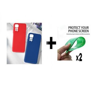 Case Pack : 2 pochette Redmi Note 11 pro (4G) silicone Goma Rouge et Bleu + 2 ciramik
