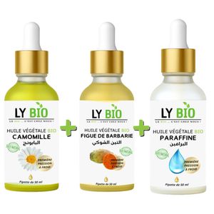 LY BIO PACK HUILE CAMOMILLE 50ML - PIPETTE + HUILE FIGUE DE BARBARIE 50ML - PIPETTE + HUILE PARAFFINE 50ML - PIPETTE