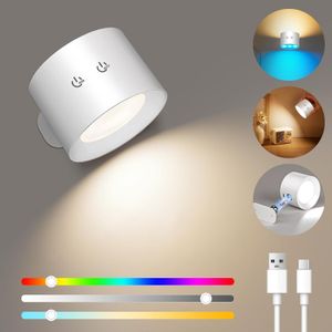 Applique Murale LED Tactile 360° – 8 Modes Rotatifs, Télécommande & Batterie Rechargeable