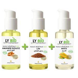 LY BIO PACK HUILE AMANDE DOUCE 50ml - POMPE + HUILE LIN 50ML - POMPE + HUILE MAIS 50ML - POMPE