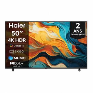 Haier Smart TV 50" 4K UHD Smart Google TV, HDR10, HDMI 2.1, Bluetooth & Wi-Fi 2ans de garantie frameless