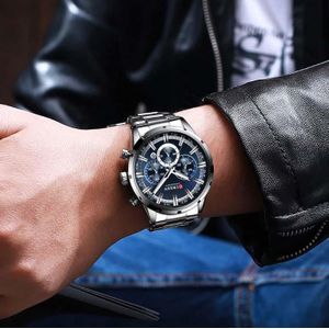 Curren  Montre à Quartz pour Homme avec Trois sous-Cadrans Affichage de la Date Boîtier  Bracelet, Argenté., 22, Sport