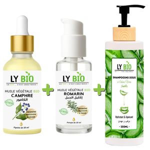 LY BIO PACK HUILE CAMPHREE 50ML - PIPETTE + HUILE ROMARIN 50ml - POMPE + SHAMPOOING ALOE VERA 200ML