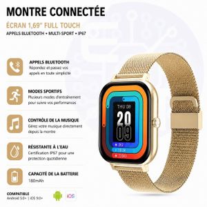 Montre Connectée GT20 Écran 1,69" Full Touch avec Appels Bluetooth – Gold