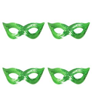 Masque de Fête - À Sequins Scintillants - Pour Déguisement et Carnaval - Vert Éclatant - Lot de 4
