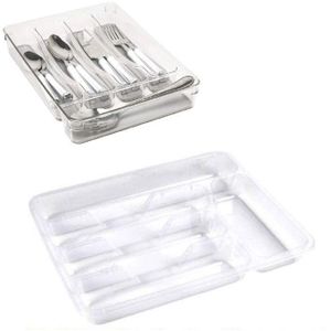 Organisateur de couverts, Organiseur de tiroir à ustensiles et couverts, séparateur, 5 compartiments, transparent