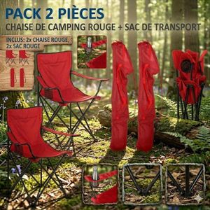 Pack 2 Chaises de Plage Pliables Rouges – Fauteuils de Vacances Ultra Légers avec Sac de Transport – Design Confortable avec Porte-Gobelet Intégré – Parfait pour Mer, Pêche et Détente Étivale