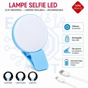 Lampe Selfie LED Rechargeable à Clip Bleu-ciel – Éclairage Portable pour Smartphone, Visioconférence, TikTok & Maquillage
