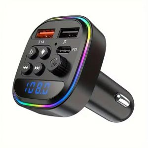 Transmetteur FM Bluetooth Voiture - Chargeur Rapide USB et Type-C PD avec Éclairage RGB - Noir
