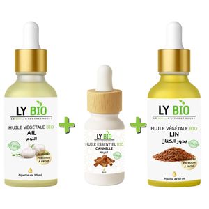 LY BIO PACK HUILE AIL 50ML - PIPETTE + HUILE ESSENTIEL CANNELLE 10ML + HUILE LIN 50ML - PIPETTE