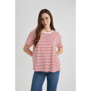 Defacto T-shirt à manches courtes et col rond oversize pour femme - A8581AX - Rouge