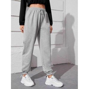 Pantalon Jogging Femme Gris Casual à Taille Élastique