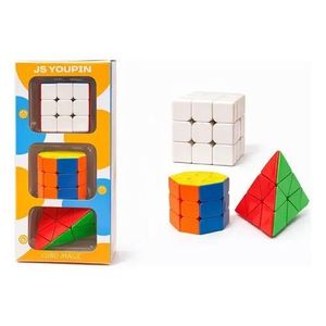 Pack de 3 Cubes de Rubik et Casse-Têtes Géométriques Set d'Évolution (Cube Classique, Pyramide, Cylindre Octogonal)