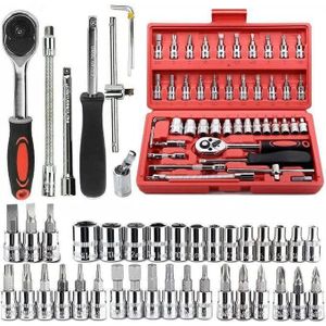 Jeu de Douilles 46 en 1 Haute Résistance Coffret Compact Idéal pour Tous Vos Travaux de Mécanique et d'Entretien