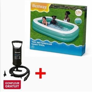 General Piscine Gonflable Familiale Rectangulaire 200 × 146 × 48 cm – 450L avec Gonfleur Manuel Gratuit – Piscine pour Enfants et Famille – Jardin & Extérieur