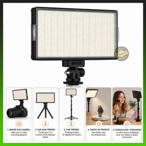 LED-416 Panneau LED Vidéo Professionnel 416 LEDs avec Température Réglable 3200K-5600K, Luminosité Dimmable, Batterie rechargeable NP-F550/F570 7.4V 2200mAh et Fixation