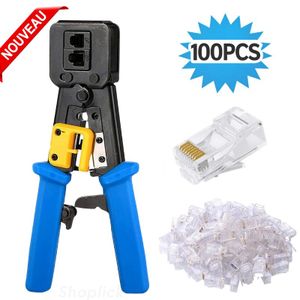 Pince à sertir Professionnel Câble Réseau LAN Téléphone RJ45 RJ12 RJ11 + 100 connecteurs RJ45 Cat6 Cat5 Noir