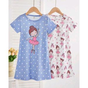 Robe de Nuit / Chemise de Nuit d'Été pour Filles – Motif Danseuse de Ballerine & Pois