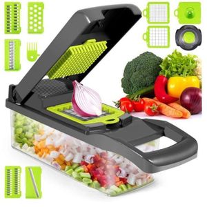 No Marks VCoupe Légumes Multifonction 11 en 1 – Mandoline Hachoir & Râpe avec 7 Lames Inox Interchangeables + Récipient – Trancheuse Manuelle pour Salades, Oignons, Pommes de Terre et Fruits