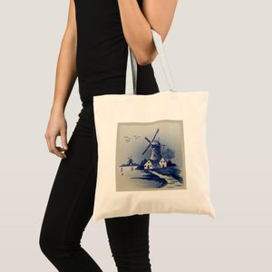 Tote Bag Vintage Painting in Blue and White Delft Unique, haute qualité