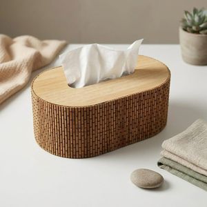 Boîte à Mouchoirs Artisanale en Bambou Naturel - models aleatoires- Décoration Bohème pour Salon et Bureau - Beige Naturel 21/8cm