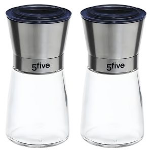 Moulin à épices - Verre et Inox - Manuel Réglable - Transparent/Argenté - Lot de 2