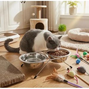 General Nouveau gamelle sur pied pour animaux de compagnie, gamelle double en acier inoxydable pour chats, gamelle pour chiens, cadre en fer, mangeoire suspendue pour cage, gamelle pour chat