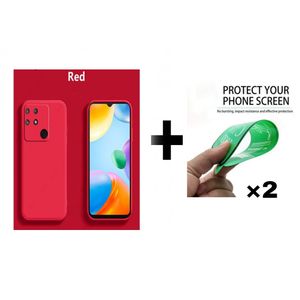 Case Pack : pochette Redmi 9c souple silicone Rouge + 2 ciramik
