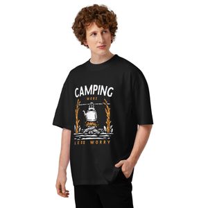 T-Shirt Homme Noir Camping More Less Worry – Outdoor Adventure Casual