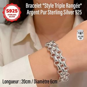 23,20Gr Bracelet en Argent Sterling S925 *Style Triple* 92,5% d'Argent, Magnétique Médical, sans Nickel, Féminine, Résistant à l’Oxydation, Élégant et Intemporel, Idéal