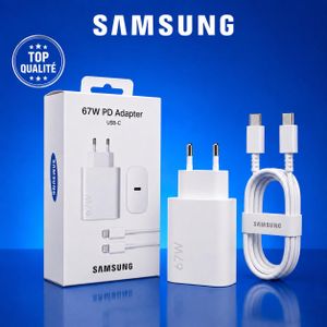 Samsung Chargeur Rapide Top Qualité Adaptateur pour Android et iPhone 67W PD avec Cable de Charge USB C To USB C شاحن سريع لهواتف أندرويد و أيفون 67 واط بجودة عالية مع كابل شحن 