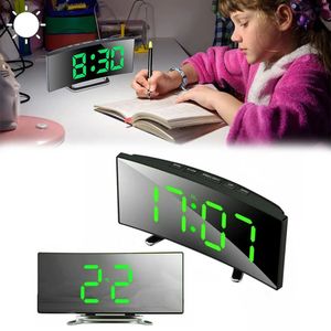 Horloge de Réveil Numérique LED avec Température et Miroir Incurvé pour Chambre/Salon