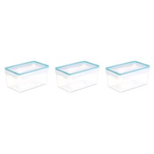 Boîte de Conservation Alimentaire - Plastique Transparent Hermétique - Rangement Cuisine & Micro-ondes - Joint Vert - Lot de 3