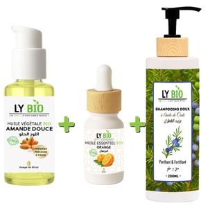 LY BIO PACK HUILE AMANDE DOUCE 50ml - POMPE + HUILE ESSENTIEL ORANGE 10ML + SHAMPOOING A L'HUILE DE CADE 200ML