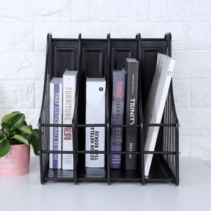 Organisateur de Bureau en Métal Noir à 4 Fentes – Support Vertical de Tri pour Dossiers, Magazines, Livres & Courrier – Design Moderne en Maille Métallique pour Bureau, Maison & École – Rangement Gain de Place et Antidérapant