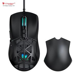 T-Wolf Souris de jeu RGB filaire G520 12800 DPI Effets d'éclairage personnalisables Programmation de macros Câble de souris tressé Souris filaire USB 7 Boutons 7D G520
