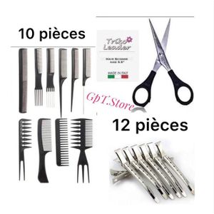 Pack de 10 Peignes+12 Pinces à Cheveux+Ciseau de Coupe Professionnel 5 1/2 – Triko Leader (Made in Italy)