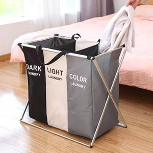 Panier à Linge Pliable 1 Pièce 3 Compartiments Organisateur Vêtements Tri Facile