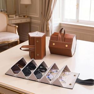 Boîte de Rangement Pliable pour Lunettes 5 Compartiments, Organisateur Portable pour Lunettes de Soleil et Vue, Étui de Voyage Suspendu