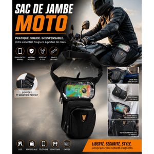 Sac de Jambe Moto Femme Étanche – Sacoche de Cuisse avec Support Téléphone Tactile, Bandoulière Réglable, Multi-Rangements, Noir