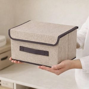 Boîte de Rangement Pliable en Tissu Linge avec Couvercle et Poignée – Organiseur Dépoussiéré