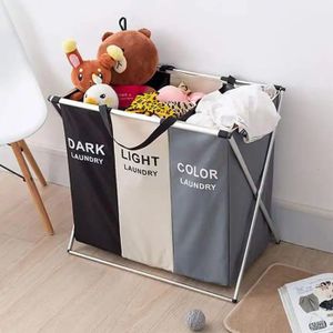 Panier à Linge 3 Compartiments 1 Pièce Pliable Rangement Vêtements Maison Salle de Bain