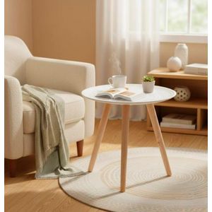 Table basse ronde style scandinave moderne en bois, lit, canapé, table d'appoint, thé, fruits, snack, plateau, petit bureau, meubles