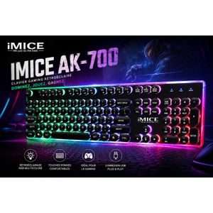 Imice ak-700 clavier gaming filaire rétroéclairés, usb étanche pour pc gamer semi-mécanique