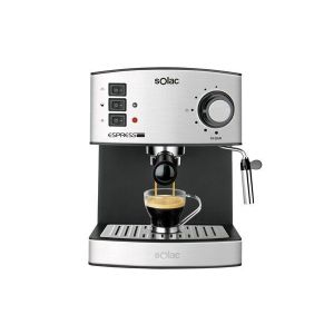 Solac Machine à café à expresso 19 Bar ,buse vapeur ,filtre pour 1 ou 2cafés ,1,2L ,Inox/noir ,850w