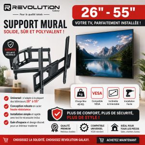 Support Mural TV Orientable et Inclinable 26”–55”, Bras Articulé Extensible, Charge 40 kg, Compatible VESA, Installation Facile