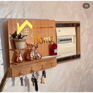 Porte-Clés Mural en Bois, Étagère de Décoration Entrée, Organisateur Mural Design Home, Support Clés et Plantes